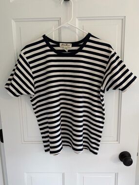 Vintage 90s Eddie Bauer Striped T Shirt Men’s L Navy‎ White Cotton